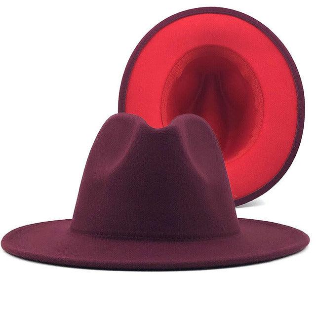 Trend Tan With Red Bottom Patchwork Plain Wool Felt Jazz Fedora Hats Men Women Wide Brim Panama Trilby Cowboy Cap For Party  - Plus Minus Co.