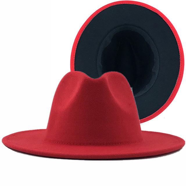 Trend Tan s crvenim dnom Patchwork Obični vuneni filc Jazz Fedora šeširi Muškarci Žene Panama Trilby kaubojska kapa širokog oboda za zabavu - Plus Minus Co.