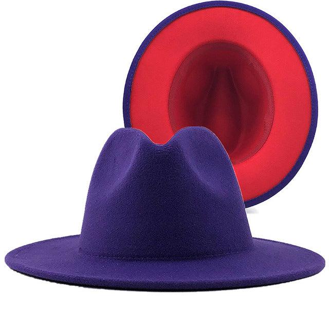 Sombreros Fedora de Jazz de fieltro de lana liso con retazos de fondo rojo para hombre y mujer, gorra de vaquero Trilby de Panamá de ala ancha para fiesta - plusminusco.com