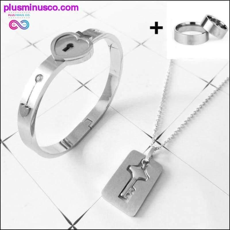 زوجين عشاق المجوهرات الحب القلب قفل سوار الفولاذ - plusminusco.com