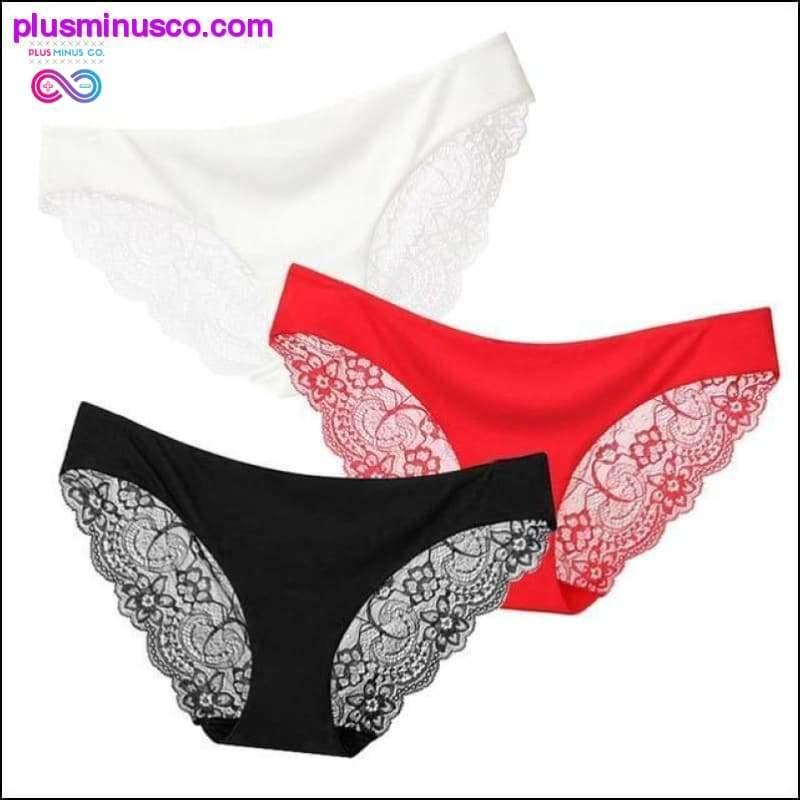 Et sæt med 3 stk sexede lingeri-trusser i blonder og silke på - plusminusco.com