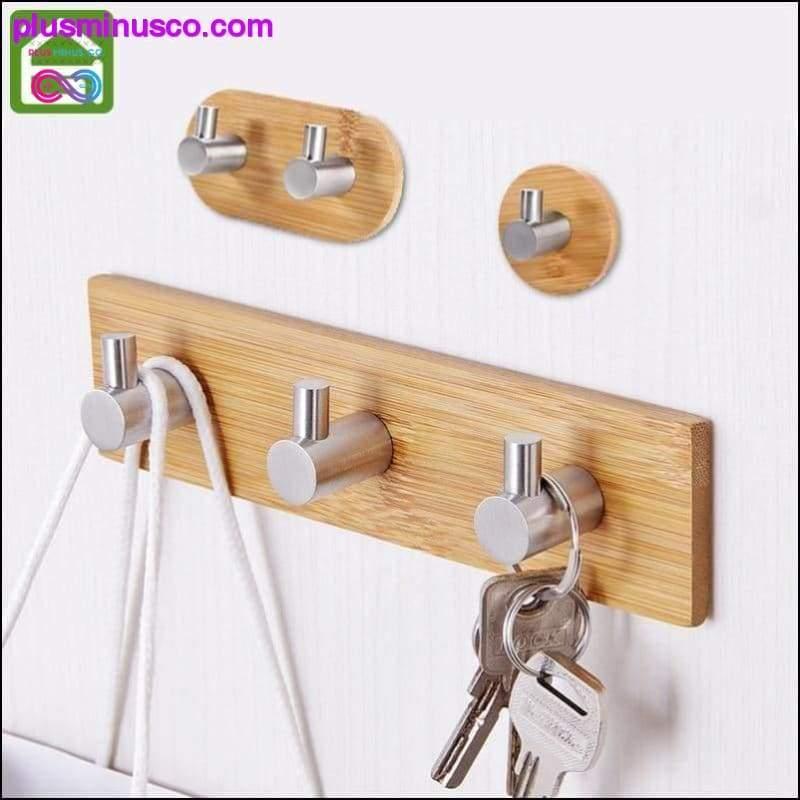 Adhesive Natural Bamboo Stainless Steel Hook Wall Clothes - plusminusco.com