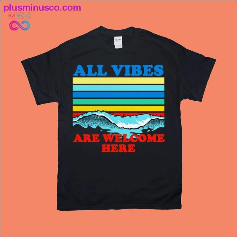 All vibes are welcome here | | Retro Sunset Waves T-Shirts - plusminusco.com