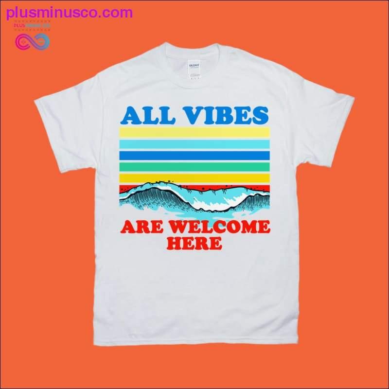 All vibes are welcome here | | Retro Sunset Waves T-Shirts - plusminusco.com