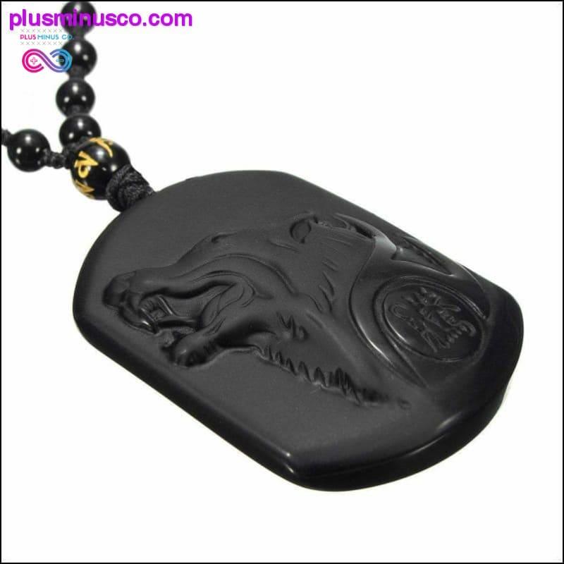 AlphaMan zwarte obsidiaan Wolf ketting || PlusMinusco.com - plusminusco.com