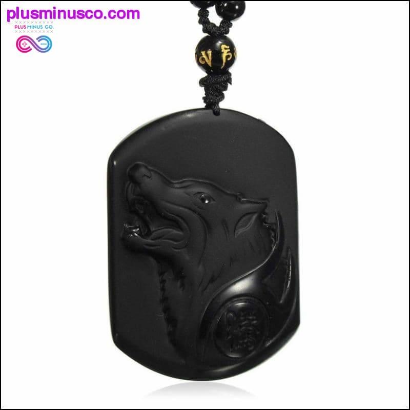 AlphaMan Black Obsidian Wolf Necklace || PlusMinusco.com - plusminusco.com