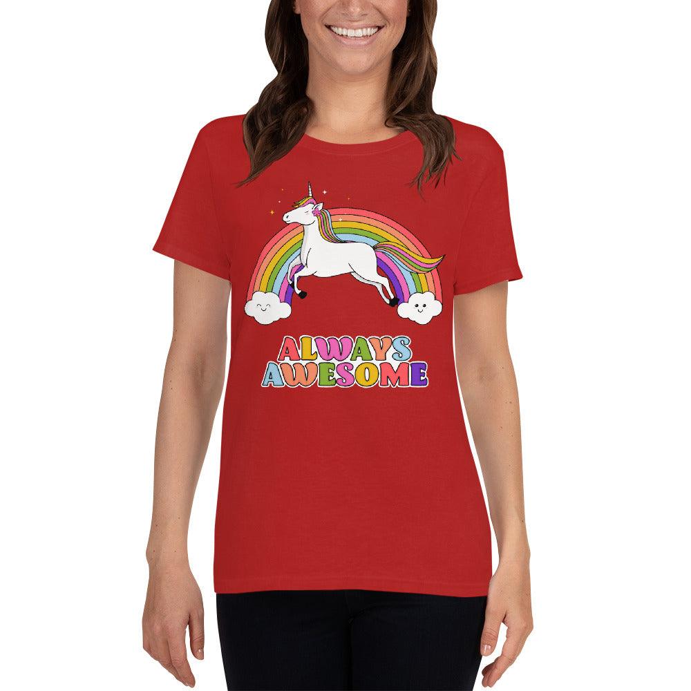 Always Awesome, Awesome Rainbow Unicorn, Women's short sleeve t-shirt,Unicorn T-shirt, Unicorn Tee, Unicorn Gift - plusminusco.com