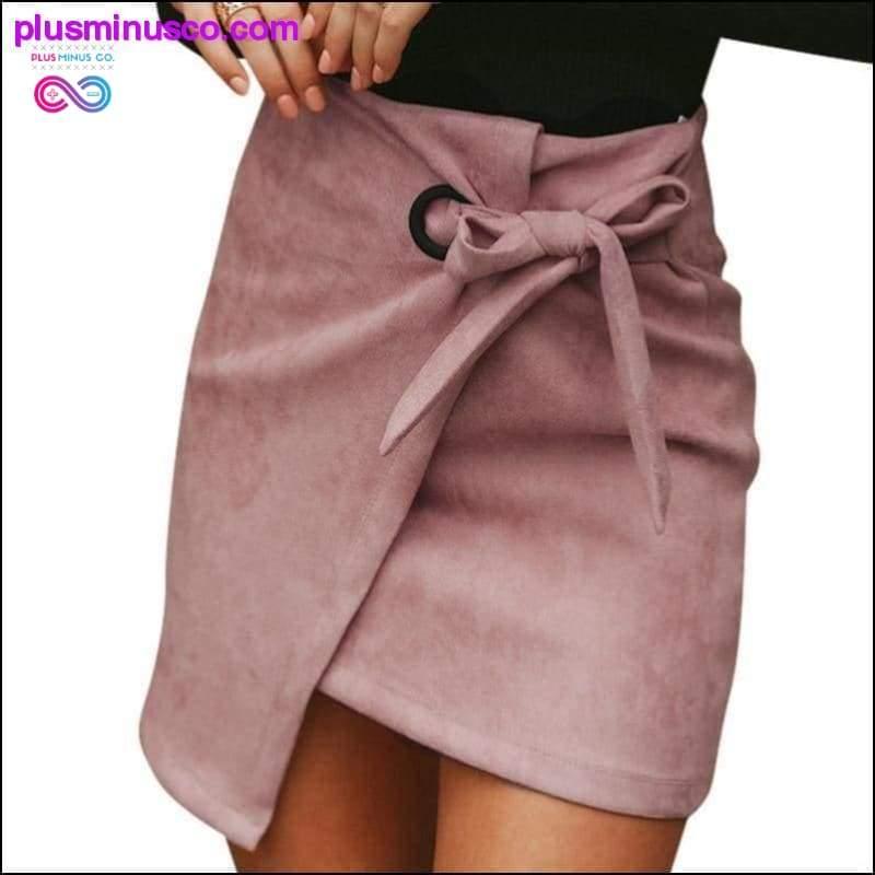Asymmetrical sash knotted casual suede leather mini skirt at - plusminusco.com
