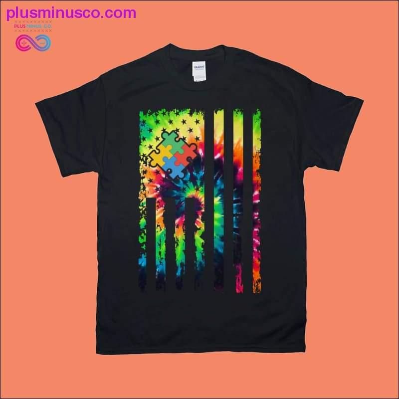 Autismus-Bewusstsein | Tie Dye Grunge | T-Shirts mit amerikanischer Flagge - plusminusco.com