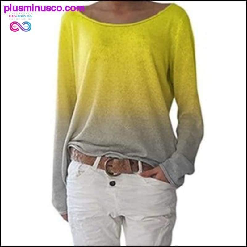 Rudens sieviešu T-krekls ar garām piedurknēm ar O veida kakla izgriezumu, seksīgs gradients — plusminusco.com