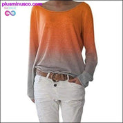 Восеньская жаночая футболка з доўгім рукавом і круглым выразам, сэксуальны градыент - plusminusco.com