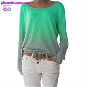 Есенна дамска тениска с дълъг ръкав и О-образно деколте със секси градиент - plusminusco.com