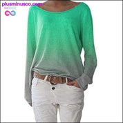 Camiseta feminina de manga comprida com decote em O gradiente sexy - plusminusco.com