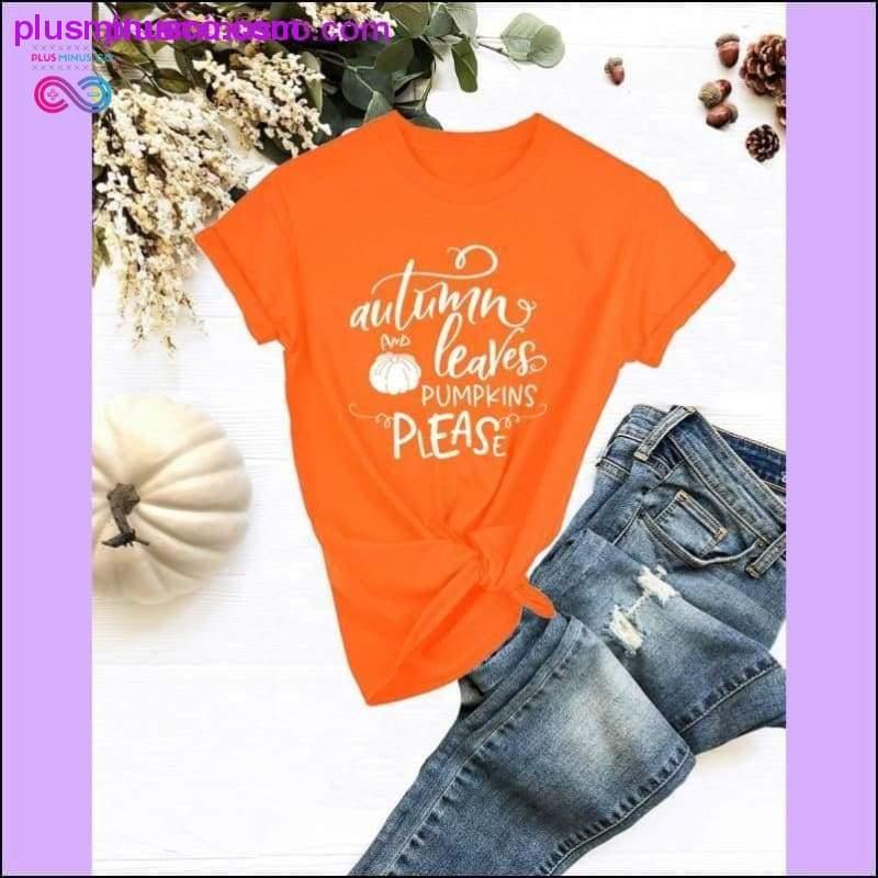 Autumn Leaves Pumpkin Please Slogan Tops Outfit || - plusminusco.com
