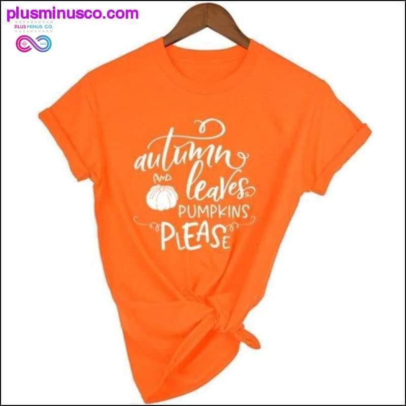 Autumn Leaves Pumpkin Please Slogan Tops Outfit || - plusminusco.com