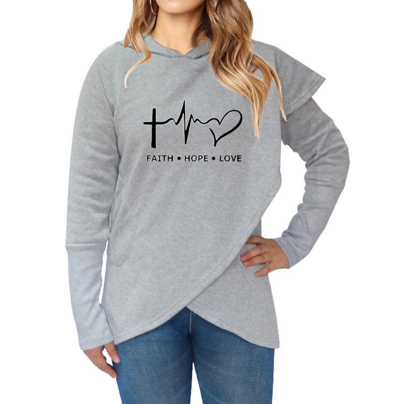 Herbst Winter Damen Hoodies Sweatshirts Casual Plus Size Faith Bedrucktes Kapuzenpullover - plusminusco.com