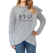 Őszi téli női pulóverek Alkalmi nagyobb méretű, Faith nyomott kapucnis pulóverek - plusminusco.com