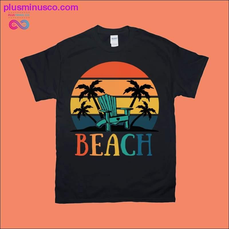Plaj Sandalyesi Palmiye Ağaçları | Retro Gün Batımı Tişörtleri - plusminusco.com