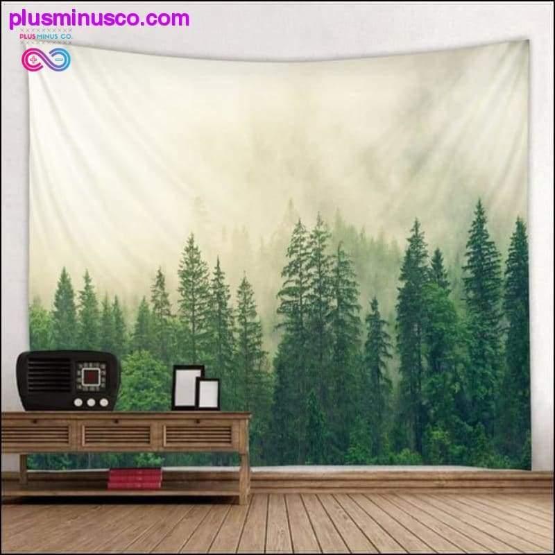 Hermoso tapiz de pared grande con estampado de bosque natural barato - plusminusco.com