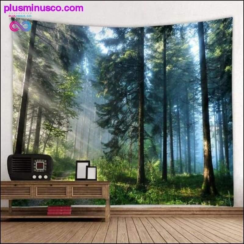 Hermoso tapiz de pared grande con estampado de bosque natural barato - plusminusco.com