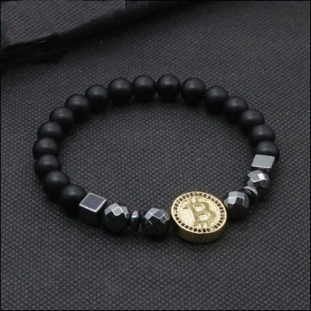 Bitcoin-Armband für Herren, schwarze Hämatit-Stein-Charm-Armbänder – plusminusco.com