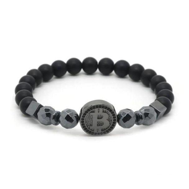 Bitcoin Bracelet Men Black Hematite Stone Charm Bracelets - plusminusco.com