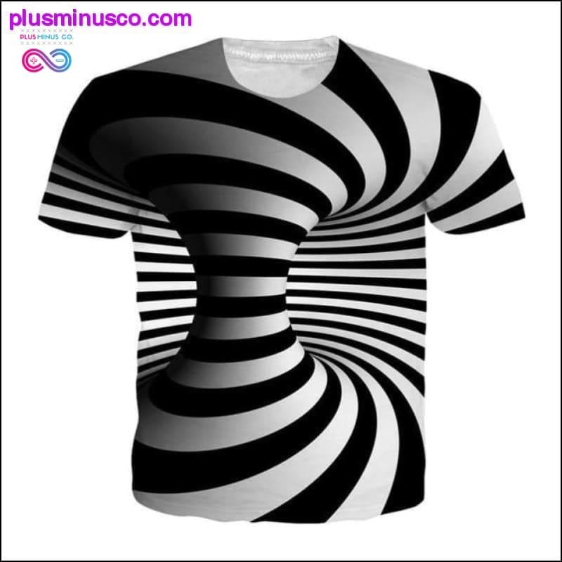 Camiseta com estampa hipnótica Vertigo preto e branco unissex - plusminusco.com