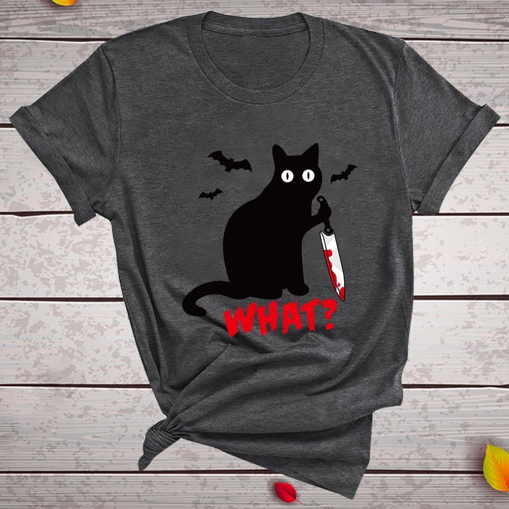 Black Cat What Tshirt Murderous Cat Knife Women Funny - plusminusco.com