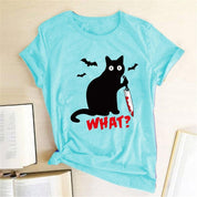 Black Cat What Tshirt Murderous Cat Knife Women Funny - plusminusco.com