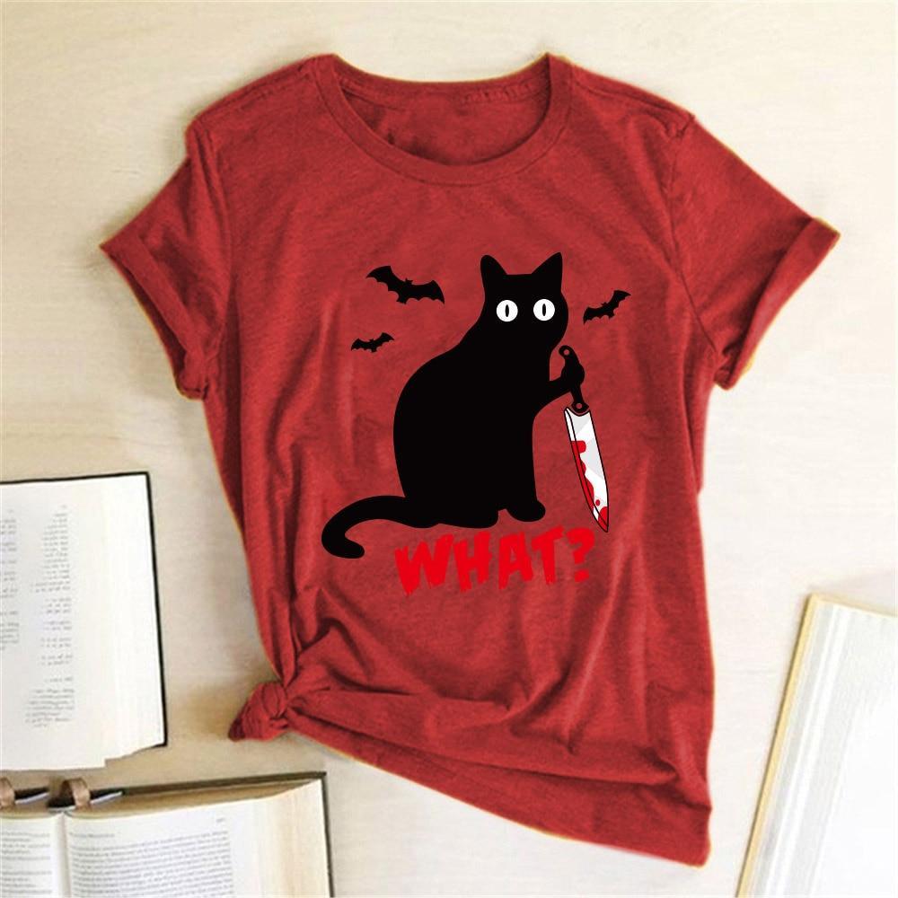 Black Cat What Tshirt Murderous Cat Knife Women Funny - plusminusco.com