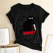 Black Cat What Tshirt Murderous Cat Knife Women Funny - plusminusco.com