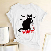 Black Cat What Tshirt Murderous Cat Knife Women Funny - plusminusco.com