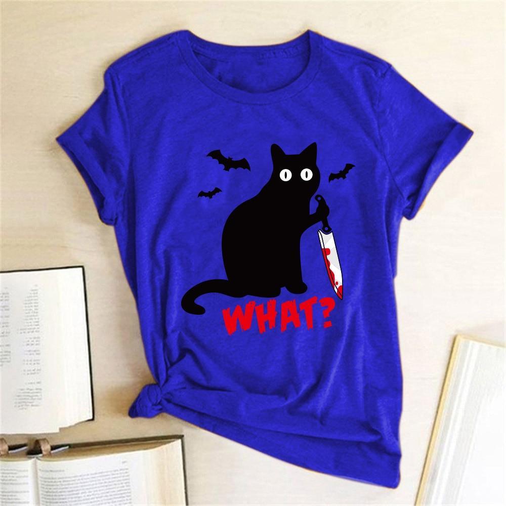 Black Cat What Tshirt Murderous Cat Knife Women Funny - plusminusco.com