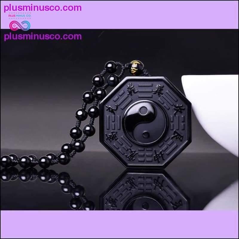 Melna obsidiāna dabīgā akmens Yin Yang kulonu kaklarota ar - plusminusco.com