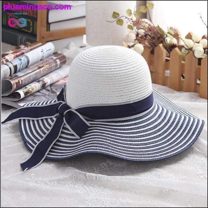 Črno bel črtast poletni sončni klobuk s pentljo Lepe ženske - plusminusco.com