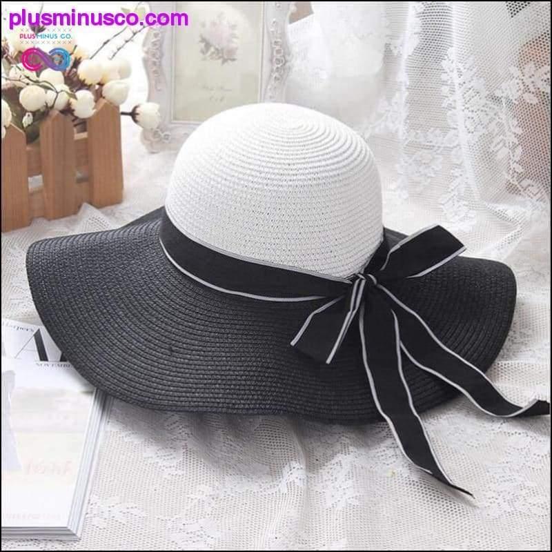 Ljetni šešir za sunčanje s crnim bijelim prugama i mašnom Lijepe žene - plusminusco.com