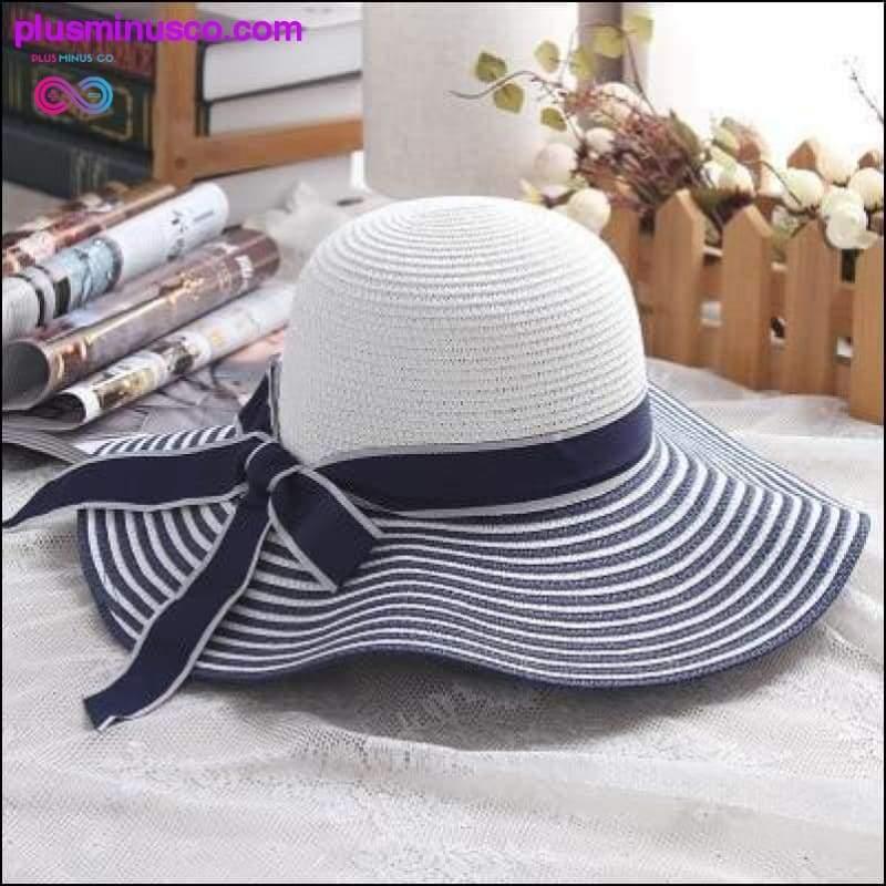 Chapéu de sol de verão listrado preto e branco com laço lindo feminino - plusminusco.com