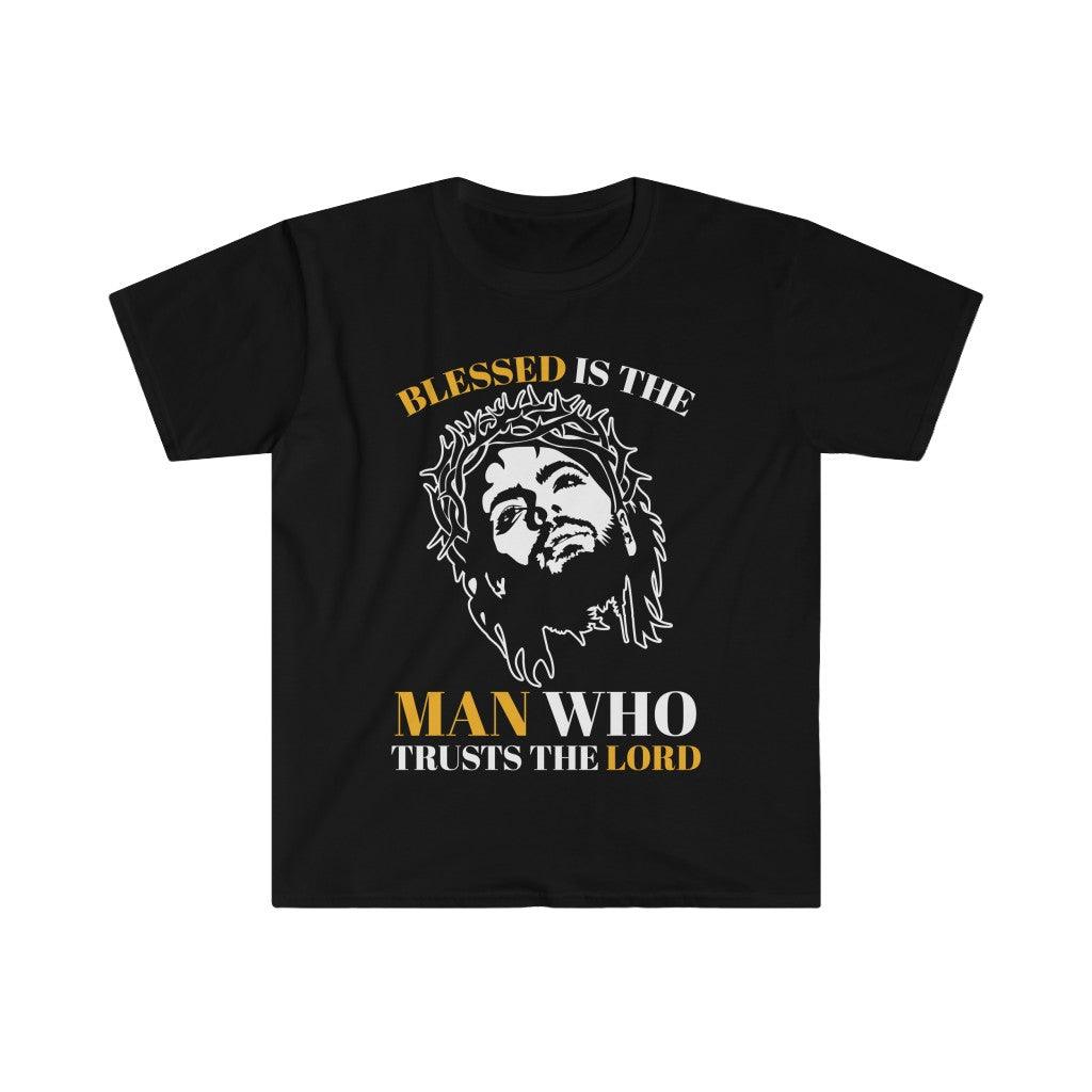 Blessed is the man who trusts the Lord, Unisex Soft style T-Shirt Cotton, Crew neck, DTG, Men's Clothing, Regular fit, T-shirts, Women's Clothing - plusminusco.com