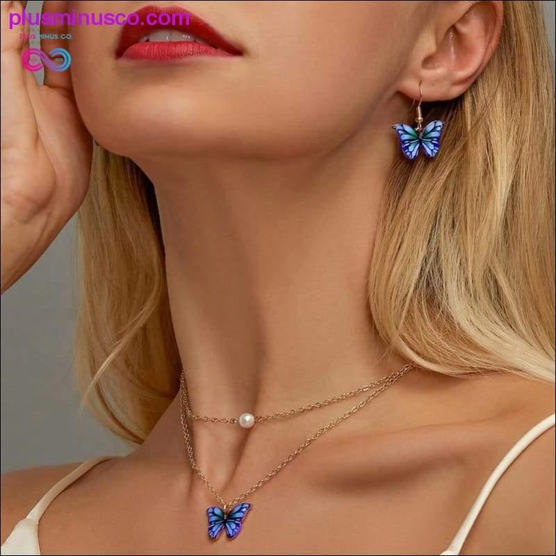 Blue Butterfly Pendant Necklace for Women Lovely Harajuku - plusminusco.com