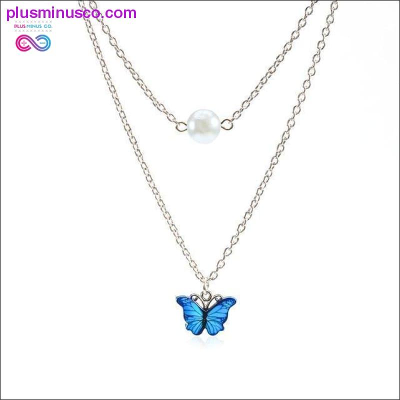 Blå sommerfugl vedhæng halskæde til kvinder Dejlig Harajuku - plusminusco.com