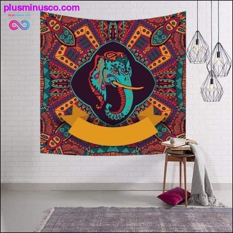 Blauer Elefanten-Wandteppich, Indien, Heimtextilien, Mandala-Wandteppich – plusminusco.com