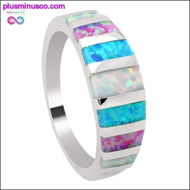 Blue Fire Opal Sølv farge Rainbow Ring - plusminusco.com