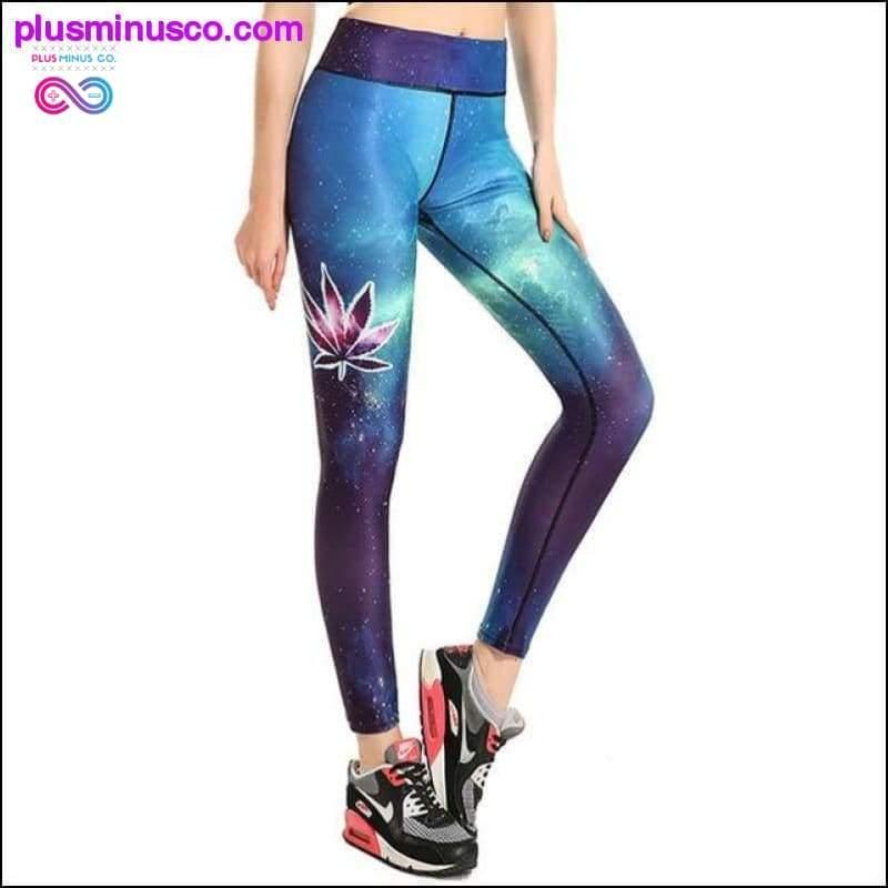Blue Green Weed Leaf Prints Elastic Slim Fitness Workout - plusminusco.com