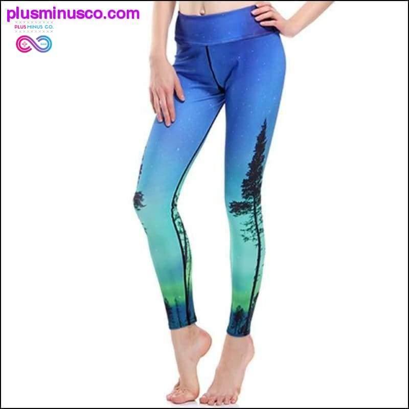 Blauwgroene wietbladprints elastische slanke fitnesstraining - plusminusco.com
