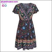 Μποέμ φλοράλ μίνι γυναικείο καλοκαιρινό φόρεμα festa V λαιμόκοψη - plusminusco.com