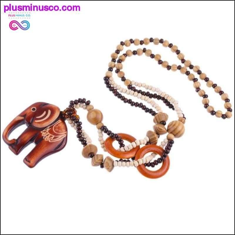 Boho Style Ethnic Handmade Bead Wood Elephant Necklace and - plusminusco.com