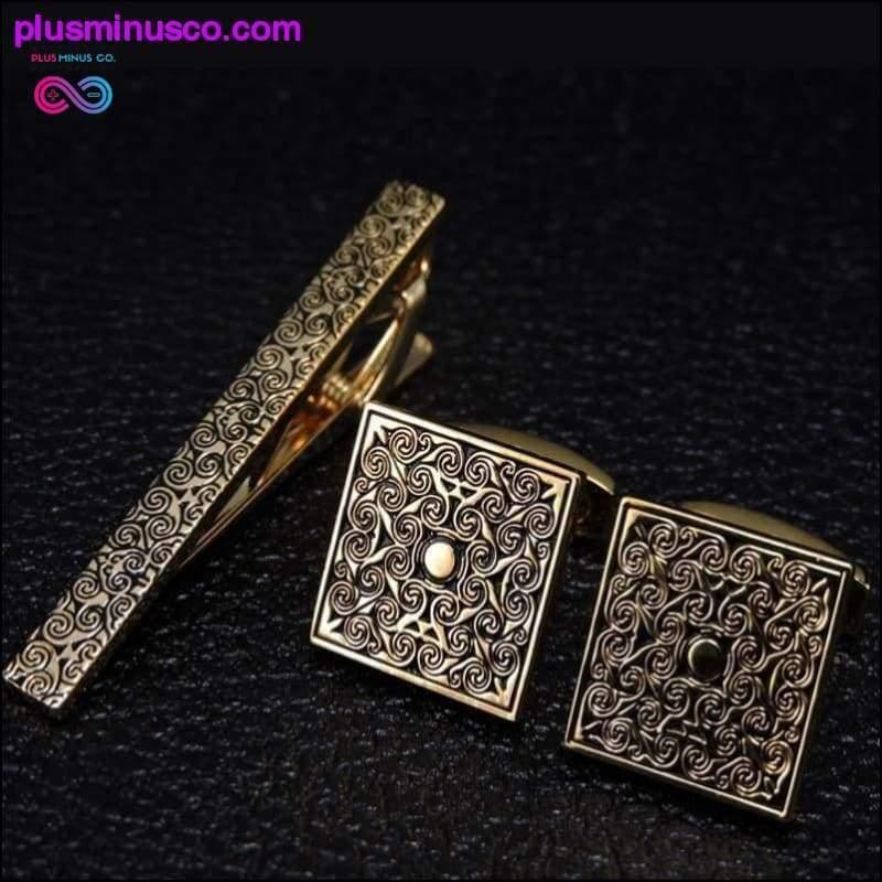 Brand necktie tie clips & cufflinks set Men Wedding Tie Bar - plusminusco.com