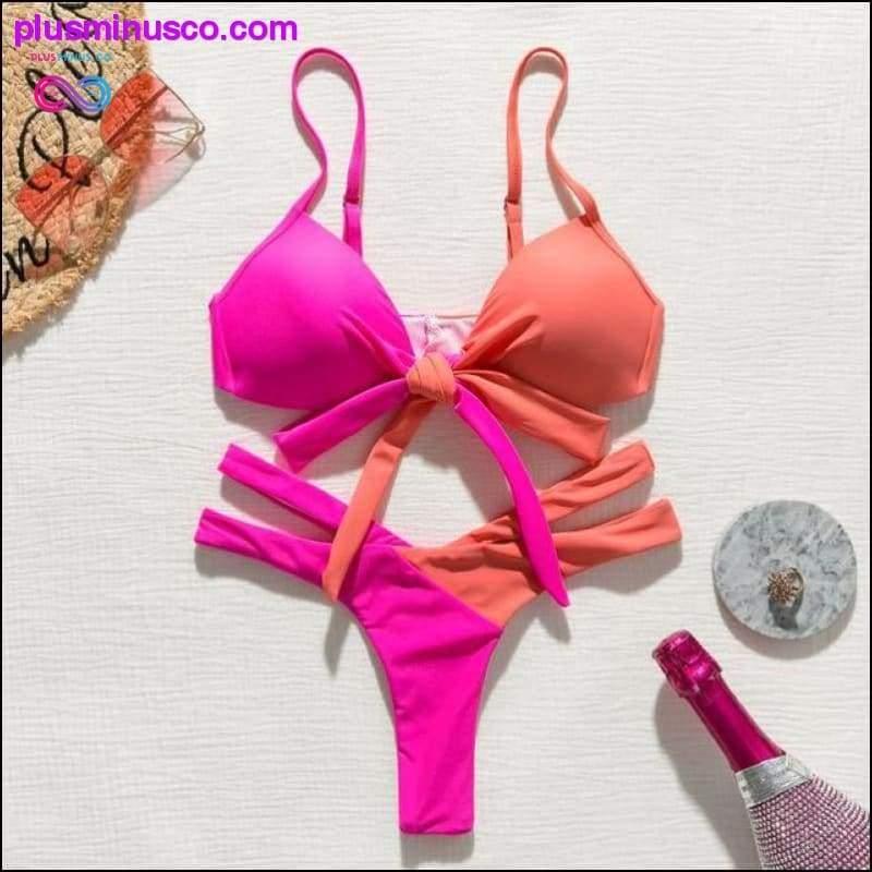 Brazilian Neon Bandage Push-Up High Cut Swimsuit - plusminusco.com
