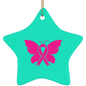 Ceramiczna gwiazda świadomości raka piersi, w październiku nosimy kolor różowy, projekt sublimacji, świadomość raka piersi motyla, różowy motyl - plusminusco.com