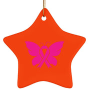Adorno de estrella de cerámica para concientización sobre el cáncer de mama, en octubre usamos rosa, diseño de sublimación, mariposa Concientización sobre el cáncer de mama, mariposa rosa - plusminusco.com